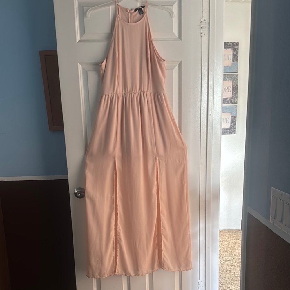 Elegant Peach Halter Maxi Dress